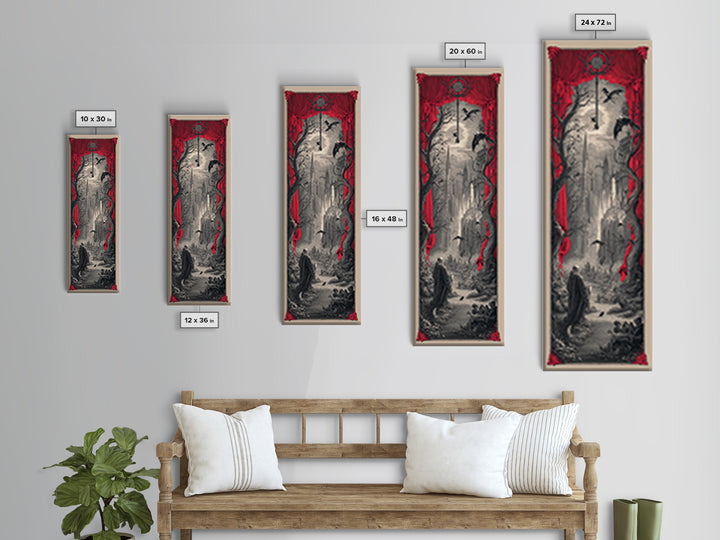 The Coffin Key, Gothic Engraving Art, Tall Narrow Wall Art, Macabre Wall Art, Framed Canvas Print, Halloween Wall Art, Halloween Decor