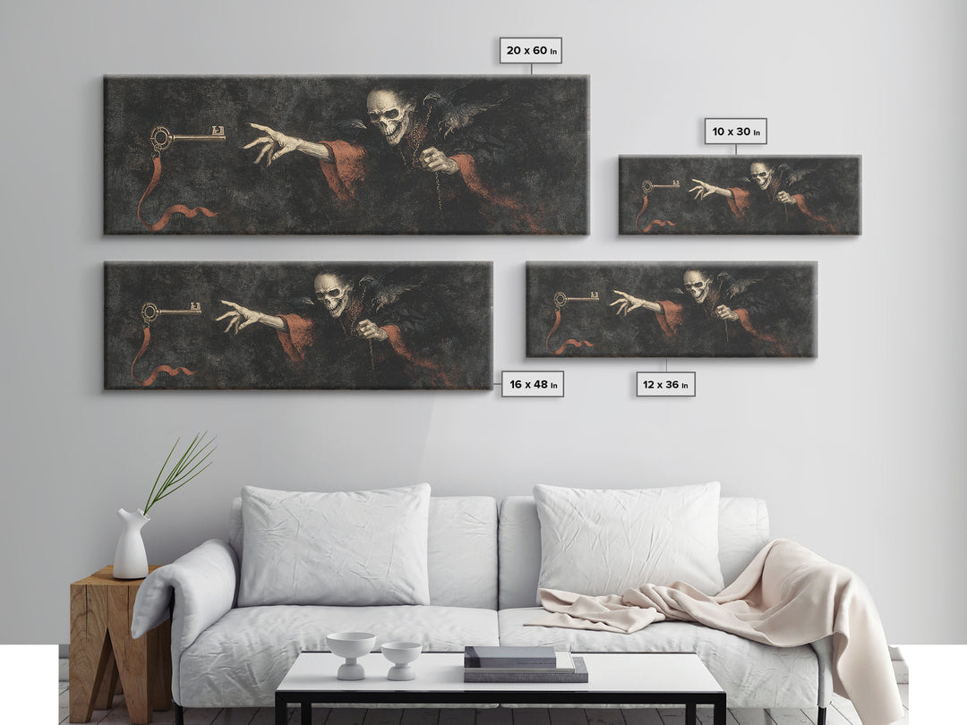The Coffin Key, Dark Romantic Horror Art, Extra Wide Wall Art, Gothic Horror Wall Art, Framed Canvas Print, Halloween Wall Art