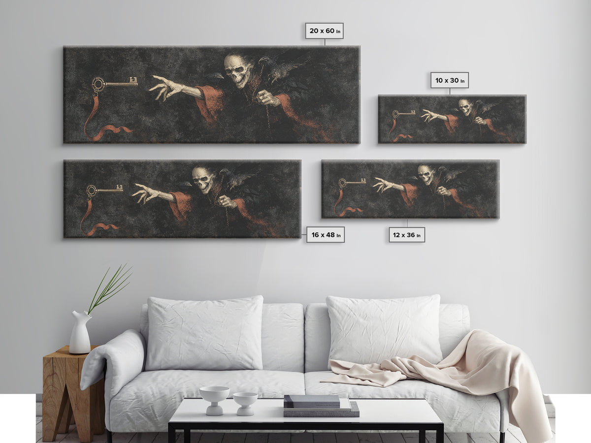 The Coffin Key, Dark Romantic Horror Art, Extra Wide Wall Art, Gothic Horror Wall Art, Framed Canvas Print, Halloween Wall Art