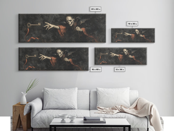 The Coffin Key, Dark Romantic Horror Art, Extra Wide Wall Art, Gothic Horror Wall Art, Framed Canvas Print, Halloween Wall Art