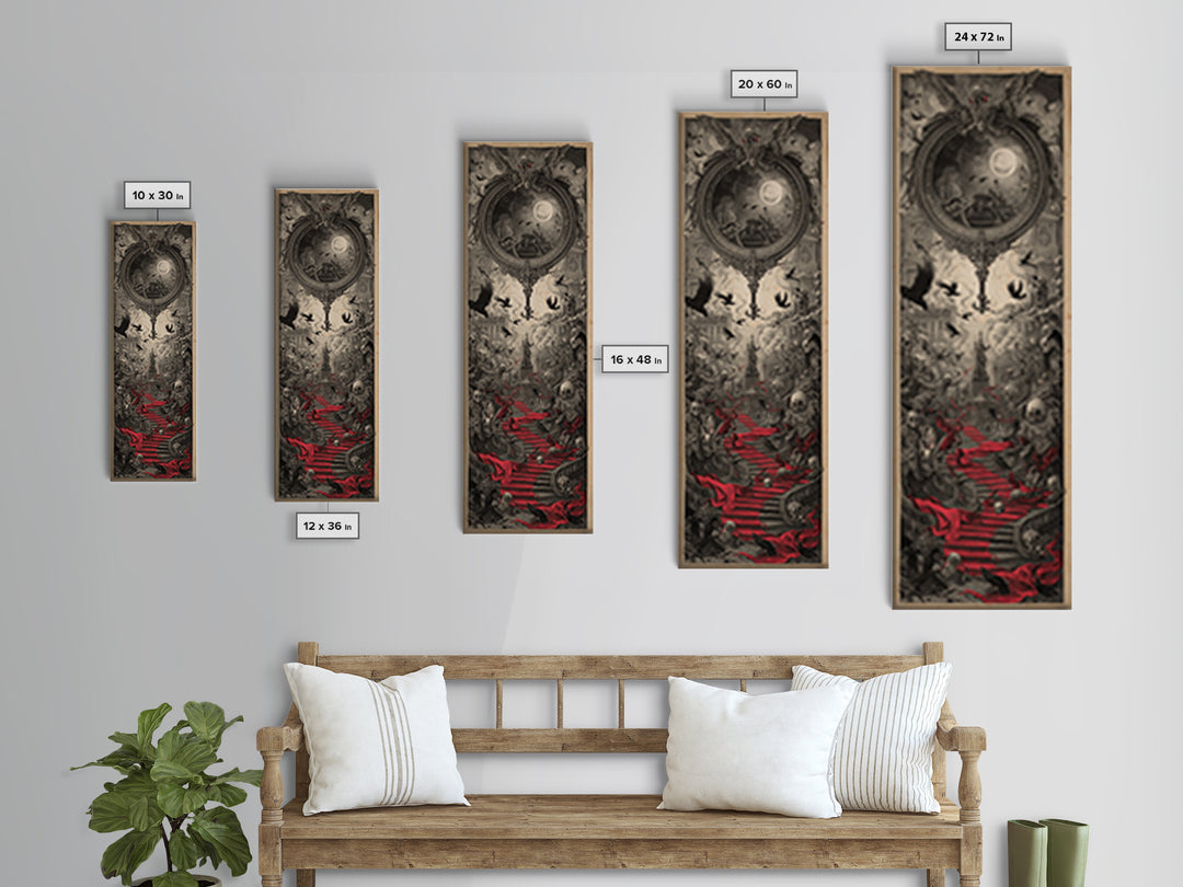 The Coffin Key, Architectural Etching Art, Tall Narrow Wall Art, Dark Halloween Decor, Canvas Print, Halloween Wall Art
