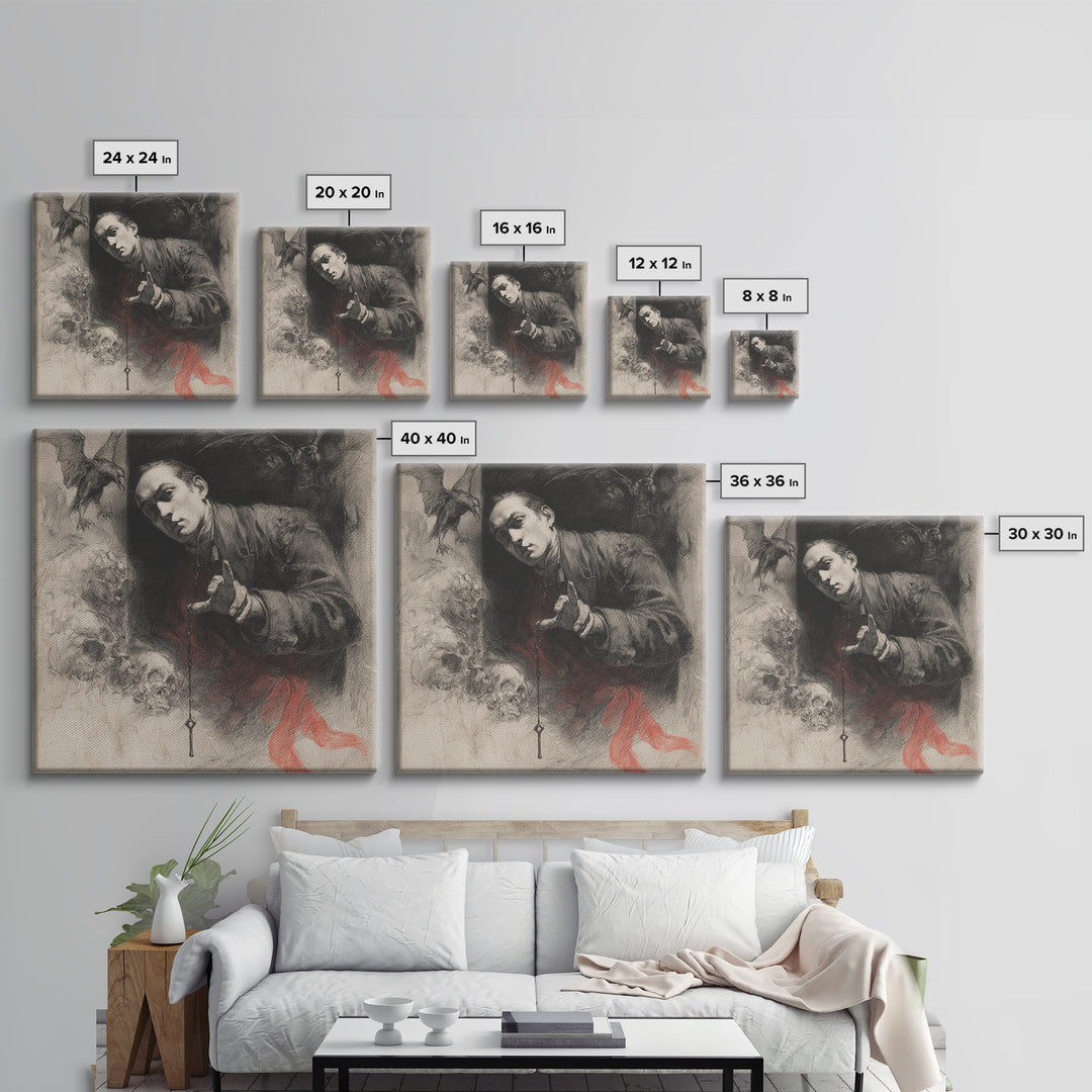 The Coffin Key, Symbolist Dream Art, Square Wall Art, Dark Fantasy Wall Art, Canvas Print, Halloween Wall Art, Dark Fantasy Art