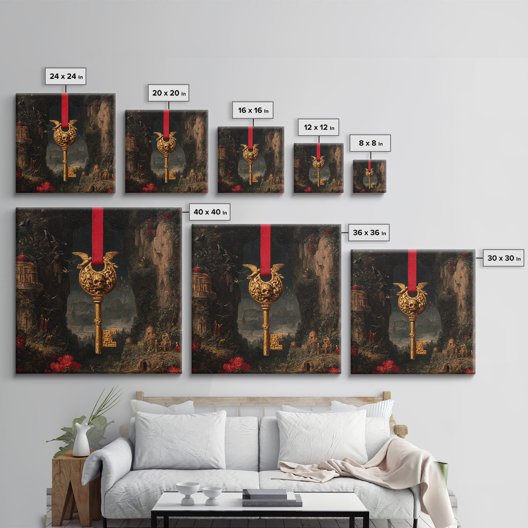 The Coffin Key, Ornate Symbolist Art, Square Wall Art, Gothic Horror Wall Art, Canvas Print, Halloween Wall Art, Seasonal Home Decor