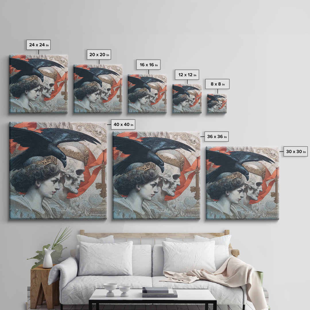The Coffin Key, Symbolist Death Art, Square Wall Art, Dark Halloween Decor, Framed Canvas Print, Halloween Wall Art