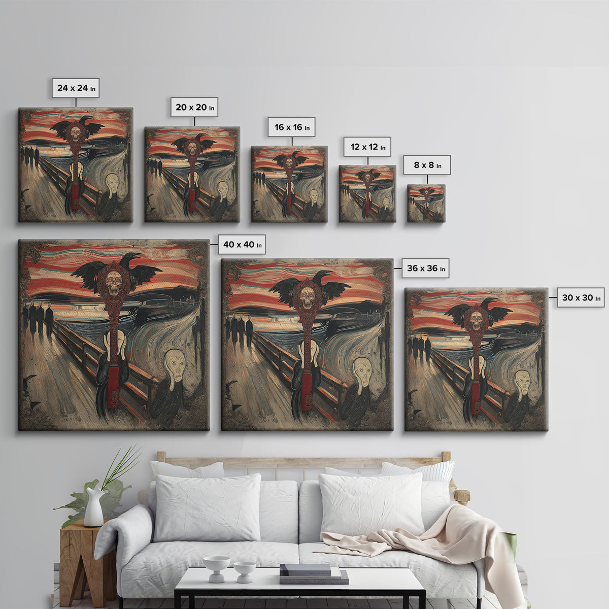 The Coffin Key, Expressionist Gothic Art, Square Wall Art, Dark Halloween Decor, Framed Canvas Print, Halloween Wall Art, Dark Fantasy Art