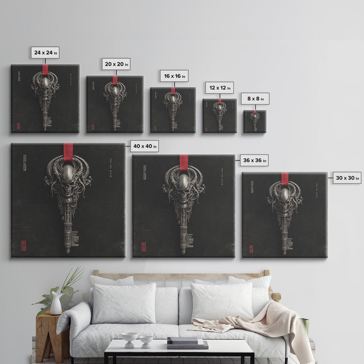 The Coffin Key, Biomechanical Horror Art, Square Wall Art, Dark Halloween Decor, Framed Canvas Print, Halloween Wall Art, Gothic Home Decor