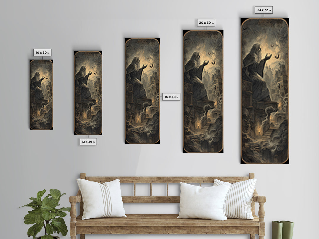 The Antique Spirit Board, Gothic Engraving Art, Tall Narrow Wall Art, Macabre Wall Art, Canvas Print, Halloween Wall Art