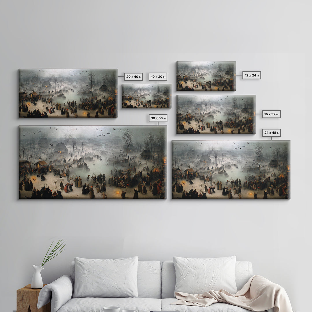 The Antique Spirit Board, Northern Renaissance Horror, Wide Panoramic Art, Dark Halloween Decor, Framed Canvas Print