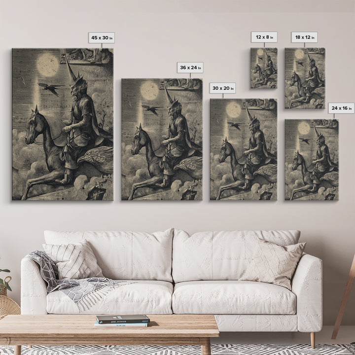 The Antique Spirit Board, Renaissance Engraving Art, Vertical Wall Art, Dark Fantasy Wall Art, Canvas Print, Halloween Wall Art