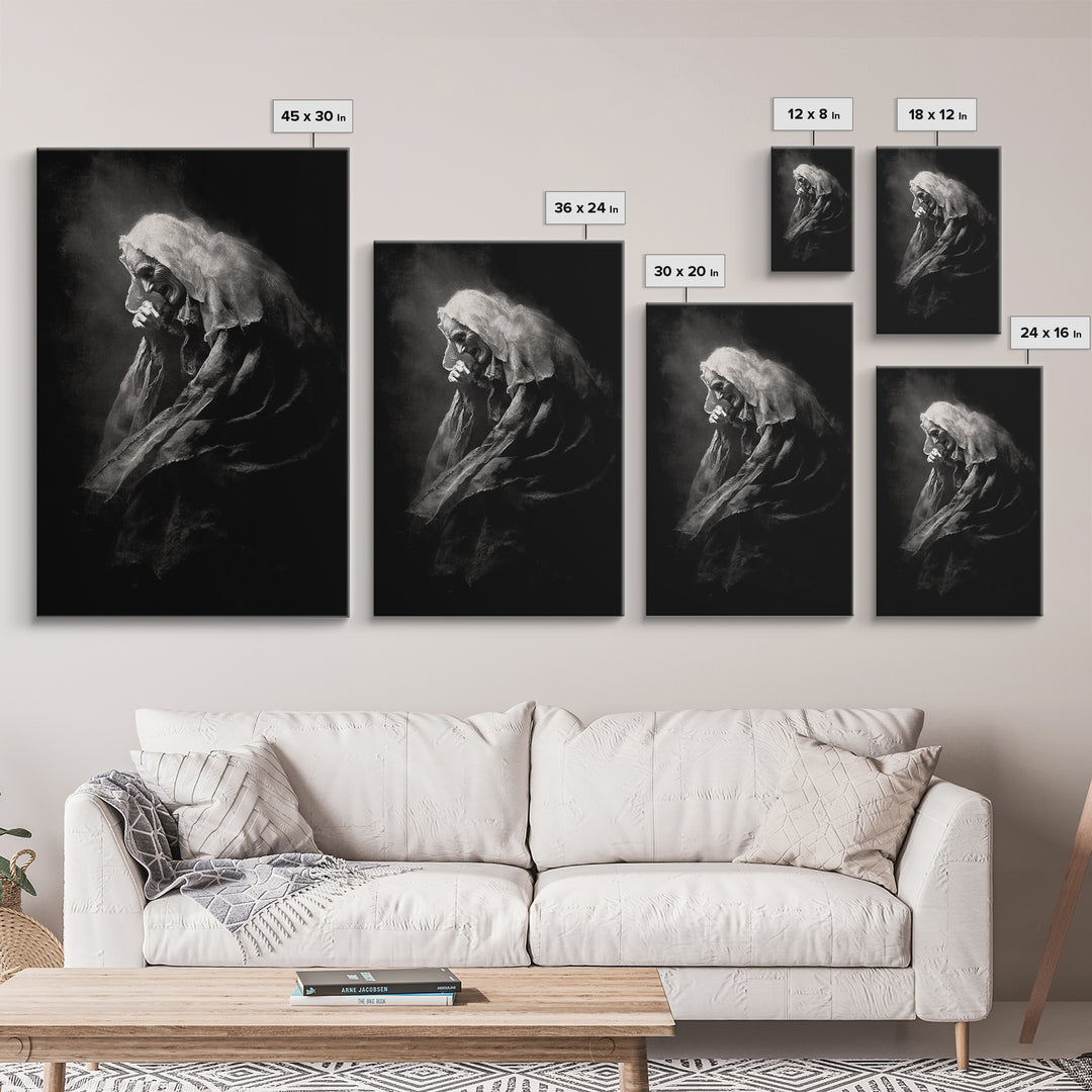 The Antique Spirit Board, Dark Romantic Horror Art, Vertical Wall Art, Dark Fantasy Wall Art, Framed Canvas Print, Halloween Wall Art