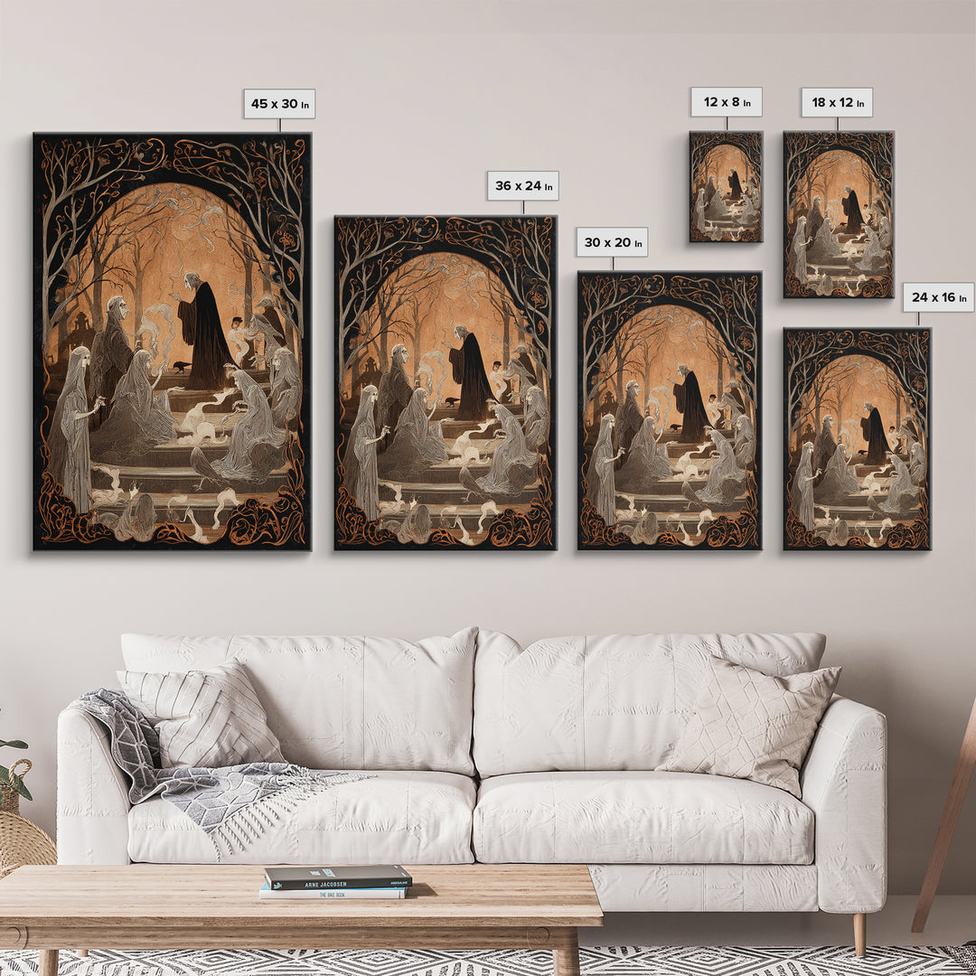 The Antique Spirit Board, Decadent Line Art, Vertical Wall Art, Macabre Wall Art, Framed Canvas Print, Halloween Wall Art