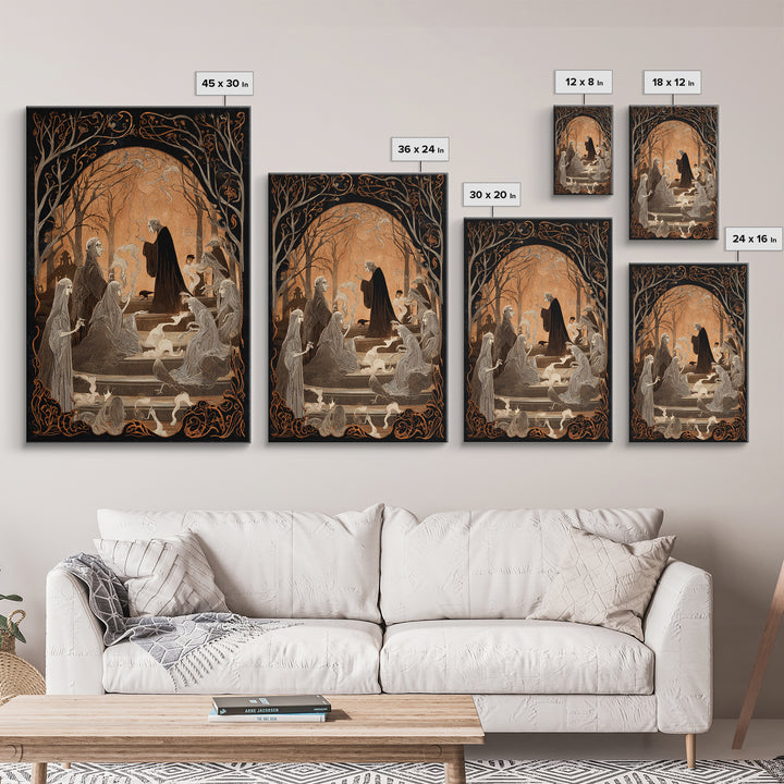 The Antique Spirit Board, Decadent Line Art, Vertical Wall Art, Macabre Wall Art, Framed Canvas Print, Halloween Wall Art