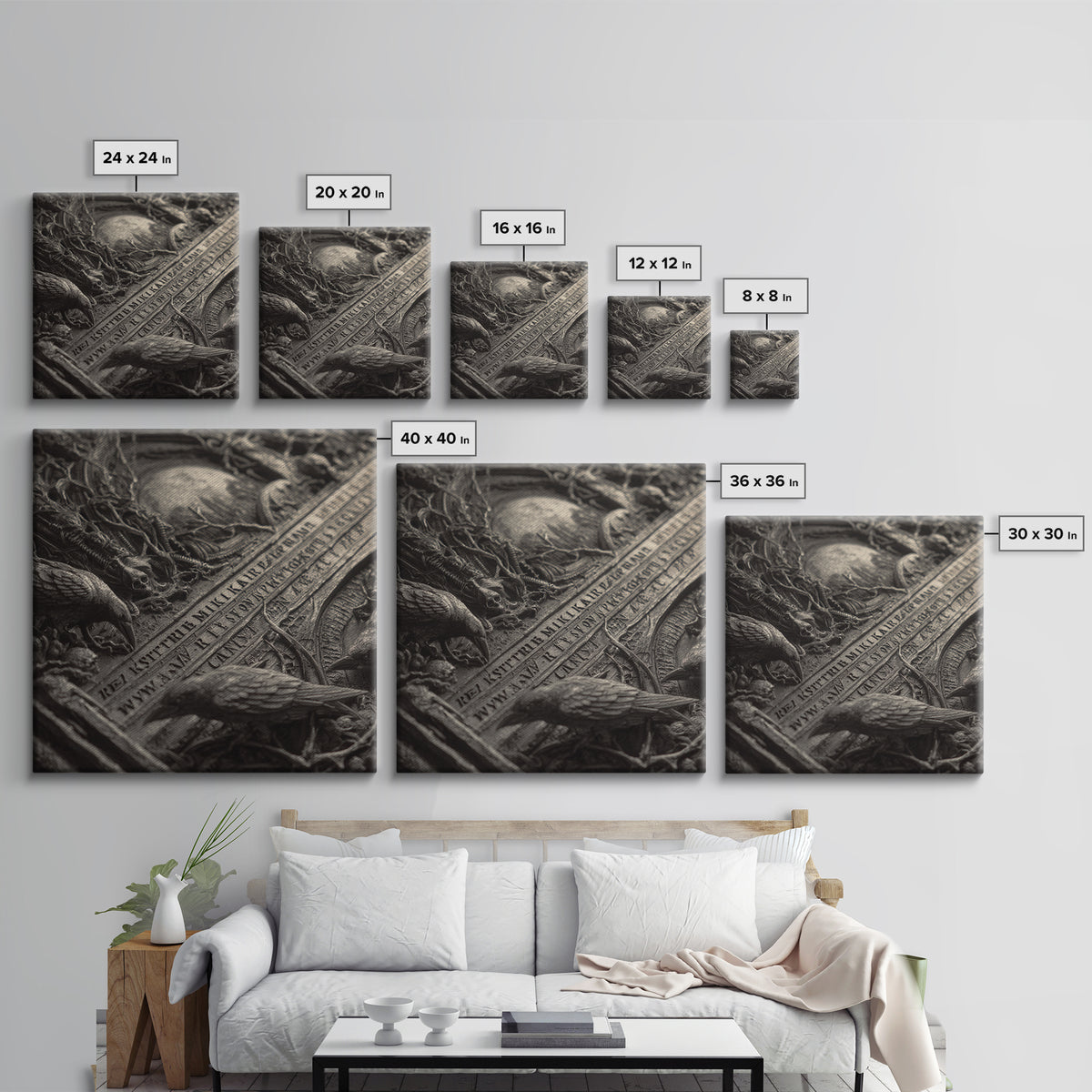 The Antique Spirit Board, Biomechanical Horror Art, Square Wall Art, Dark Fantasy Wall Art, Framed Canvas Print, Halloween Wall Art