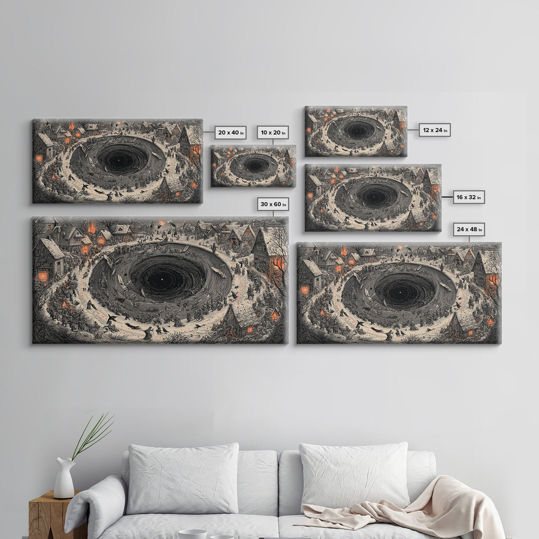 The Raven-Feather Quill, Northern Renaissance Horror, Wide Panoramic Art, Gothic Horror Wall Art, Framed Canvas Print
