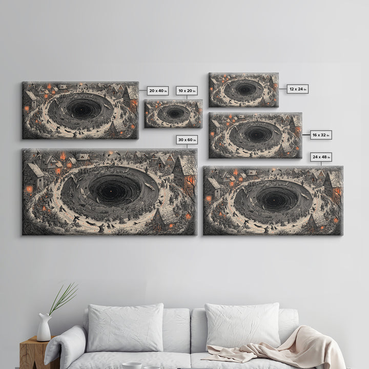 The Raven-Feather Quill, Northern Renaissance Horror, Wide Panoramic Art, Gothic Horror Wall Art, Framed Canvas Print
