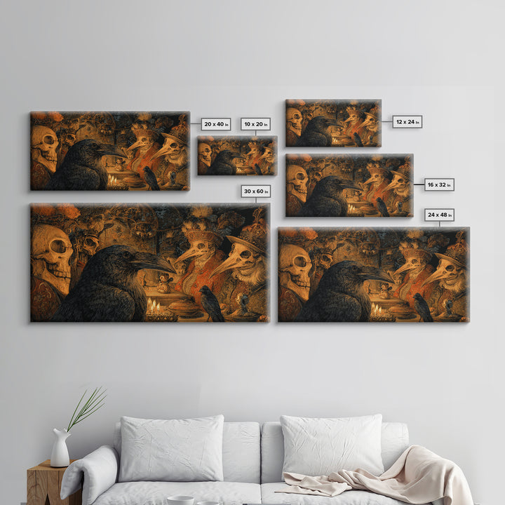 The Raven-Feather Quill, Grotesque Carnival Art, Wide Panoramic Art, Dark Fantasy Wall Art, Framed Canvas Print, Halloween Wall Art