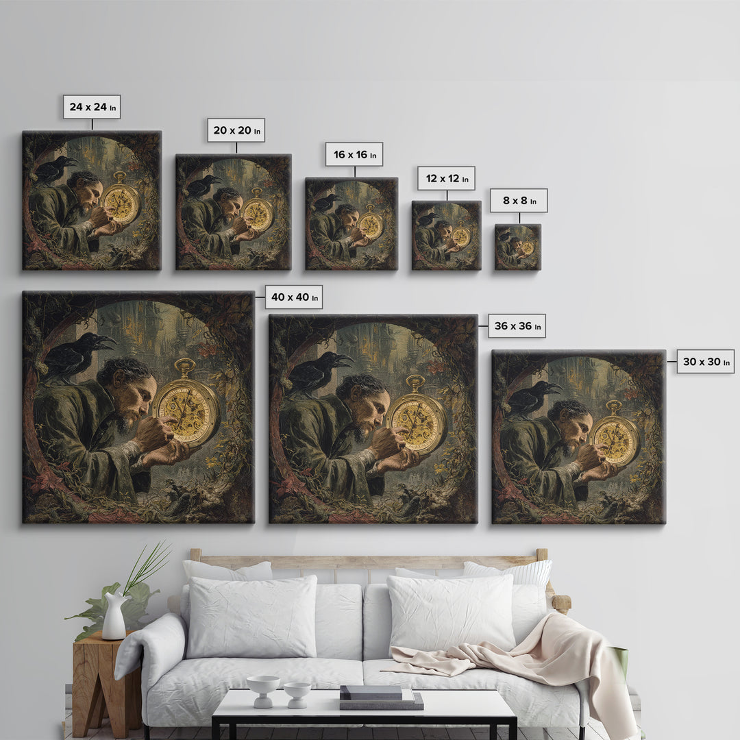 The Cursed Pocket Watch, Dark Renaissance Art, Square Wall Art, Dark Fantasy Wall Art, Canvas Print, Halloween Wall Art