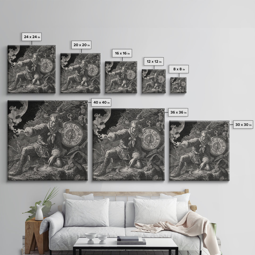The Cursed Pocket Watch, Renaissance Engraving Art, Square Wall Art, Macabre Wall Art, Canvas Print, Halloween Wall Art