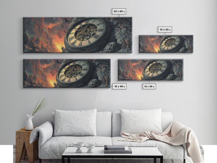 The Cursed Pocket Watch, Apocalyptic Romantic Art, Extra Wide Wall Art, Macabre Wall Art, Framed Canvas Print, Halloween Wall Art