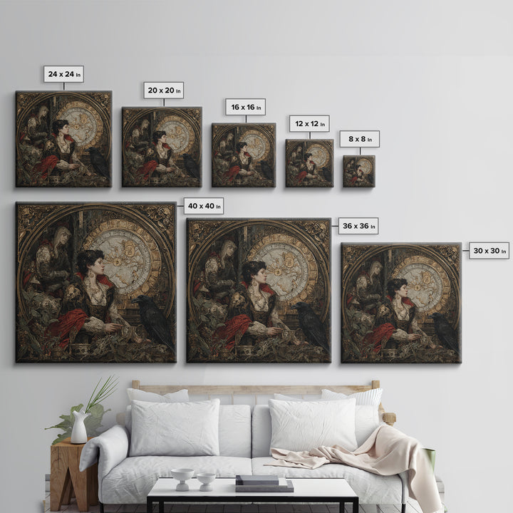 The Cursed Pocket Watch, Ornate Symbolist Art, Square Wall Art, Gothic Horror Wall Art, Framed Canvas Print, Halloween Wall Art