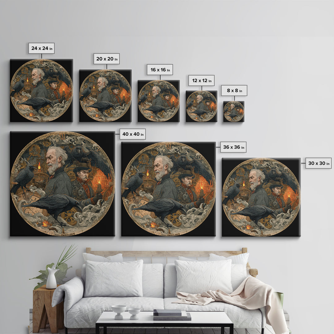The Cursed Pocket Watch, Symbolist Etching Art, Square Wall Art, Dark Halloween Decor, Canvas Print, Halloween Wall Art