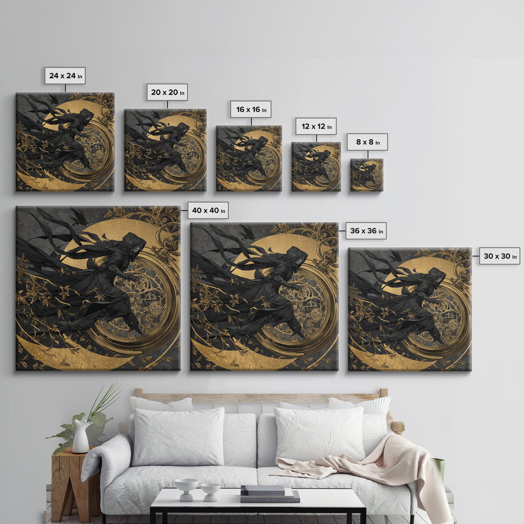 The Cursed Pocket Watch, Decadent Line Art, Square Wall Art, Dark Halloween Decor, Framed Canvas Print, Halloween Wall Art