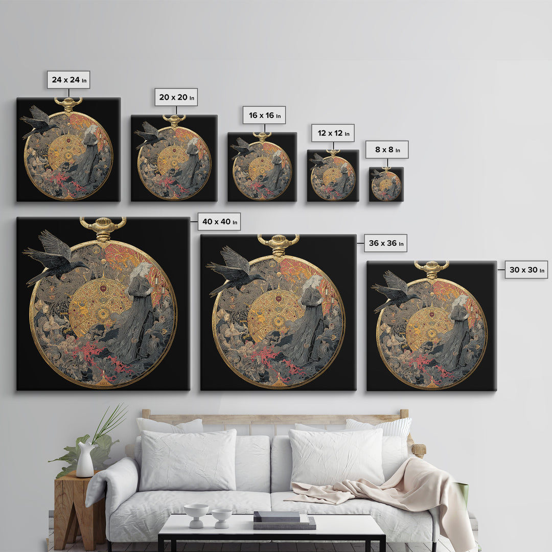 The Cursed Pocket Watch, Stained Glass Gothic Art, Square Wall Art, Macabre Wall Art, Canvas Print, Halloween Wall Art, Spooky Wall Decor