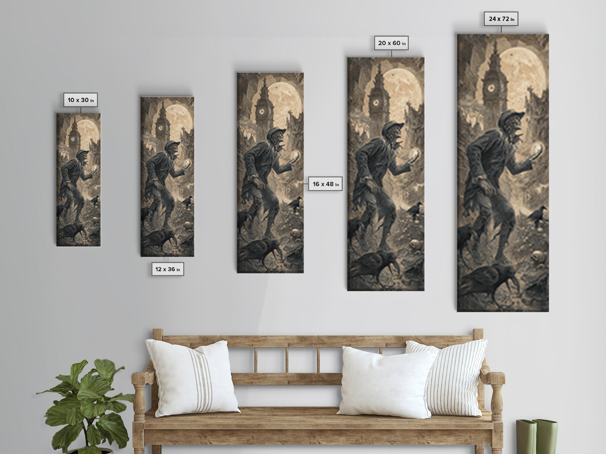 The Cursed Pocket Watch, Surreal Apocalyptic Art, Tall Narrow Wall Art, Macabre Wall Art, Framed Canvas Print, Halloween Wall Art