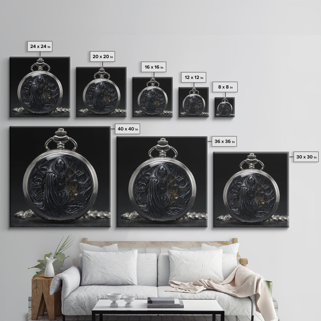 The Cursed Pocket Watch, Biomechanical Horror Art, Square Wall Art, Macabre Wall Art, Canvas Print, Halloween Wall Art, Horror Wall Art
