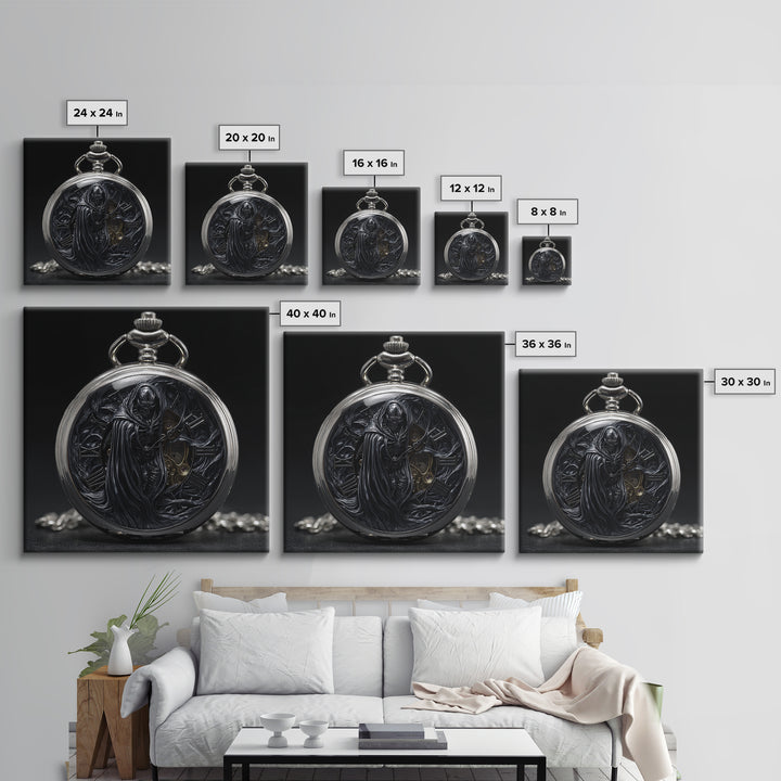 The Cursed Pocket Watch, Biomechanical Horror Art, Square Wall Art, Macabre Wall Art, Canvas Print, Halloween Wall Art, Horror Wall Art