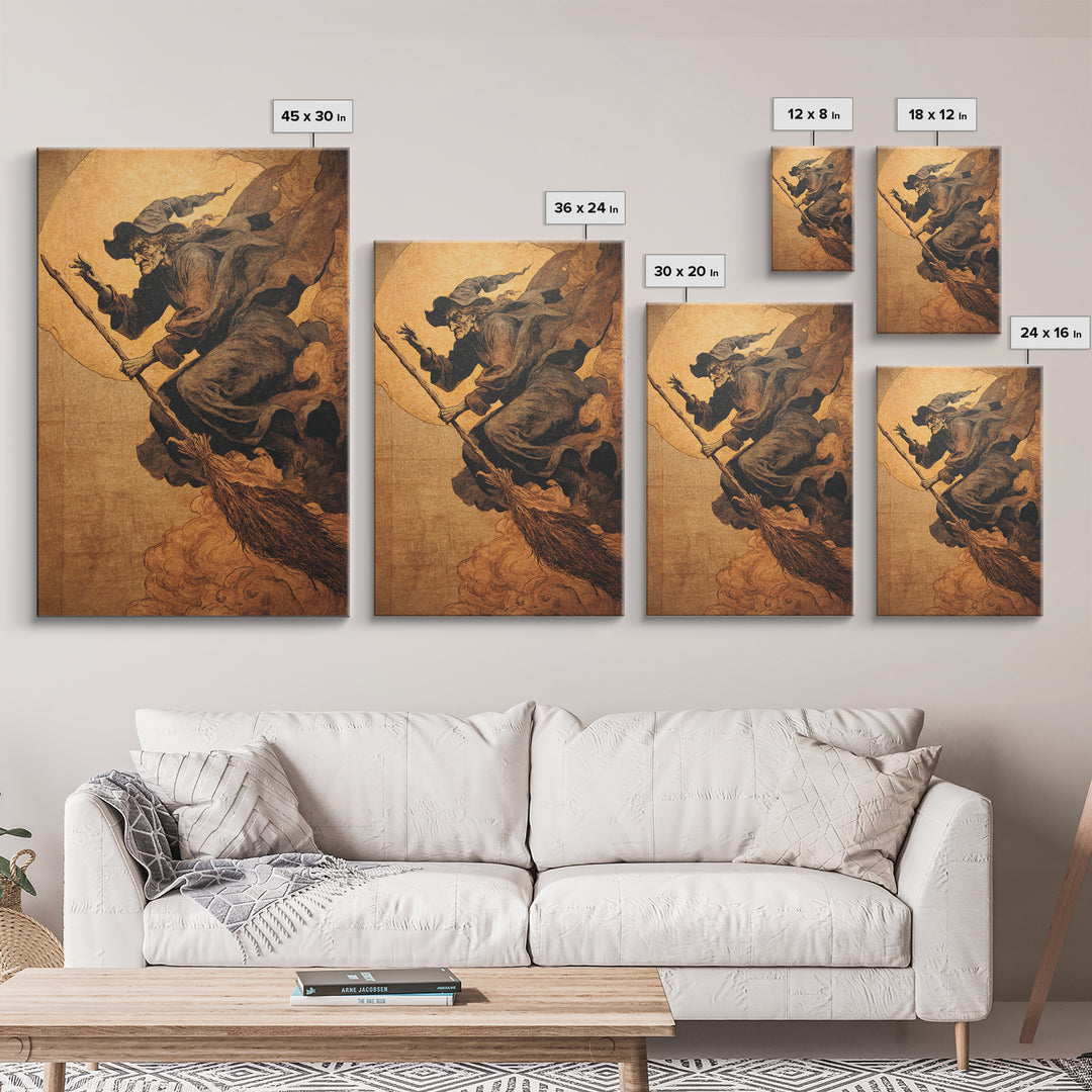 The Witch'S Broom, Dark Renaissance Art, Vertical Wall Art, Dark Fantasy Wall Art, Canvas Print, Halloween Wall Art