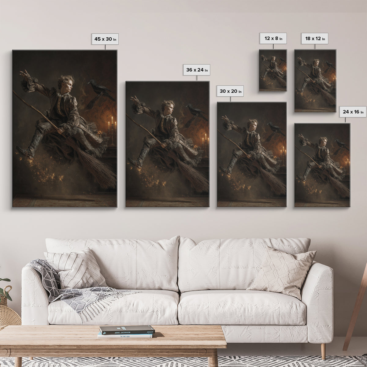 The Witch'S Broom, Visionary Gothic Art, Vertical Wall Art, Gothic Horror Wall Art, Canvas Print, Halloween Wall Art