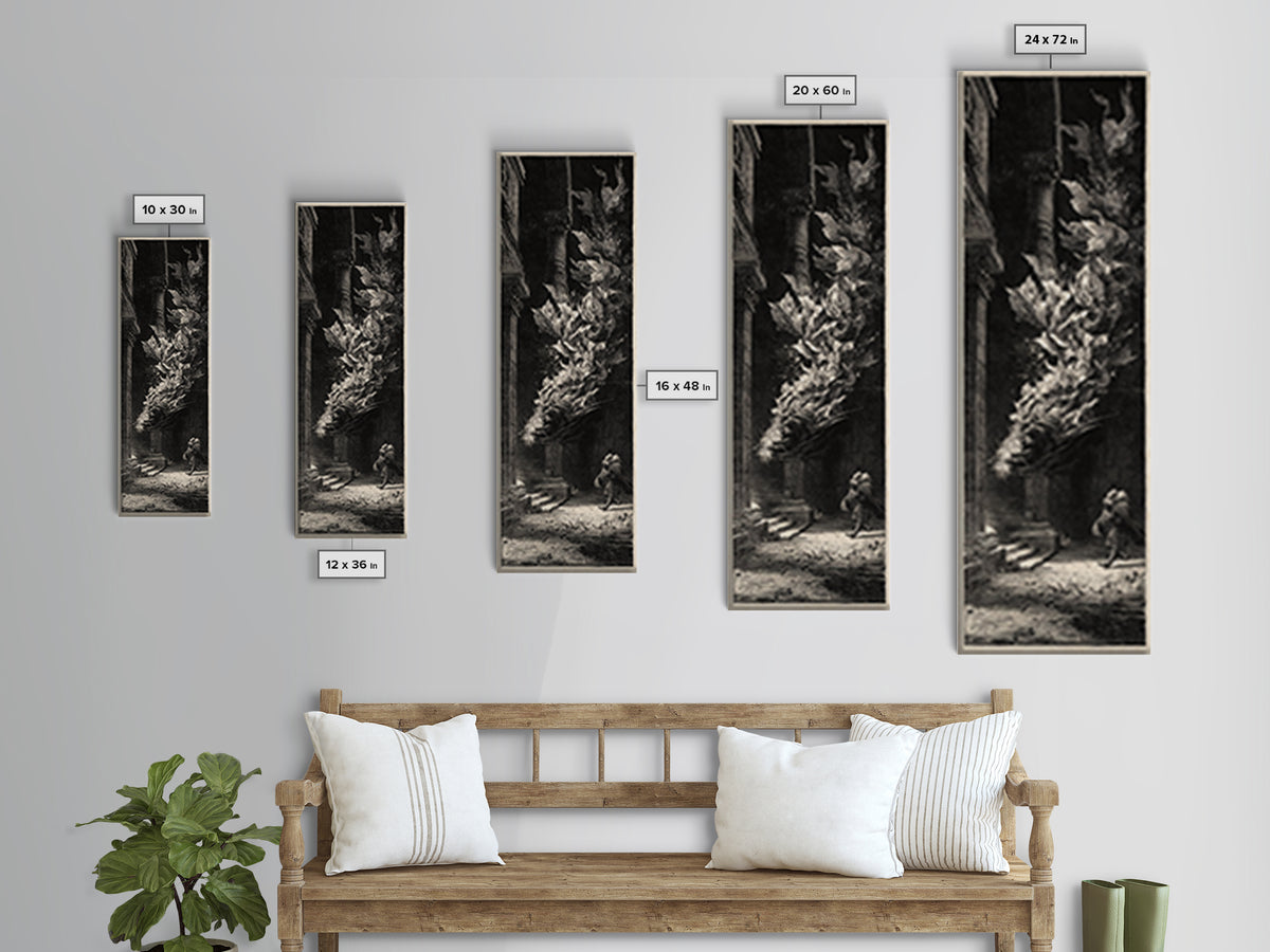 The Witch'S Broom, Architectural Etching Art, Tall Narrow Wall Art, Dark Fantasy Wall Art, Framed Canvas Print