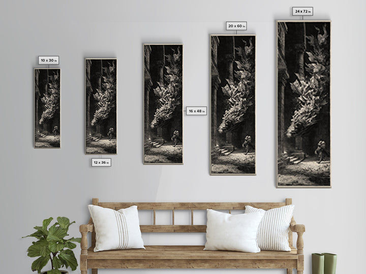 The Witch'S Broom, Architectural Etching Art, Tall Narrow Wall Art, Dark Fantasy Wall Art, Framed Canvas Print