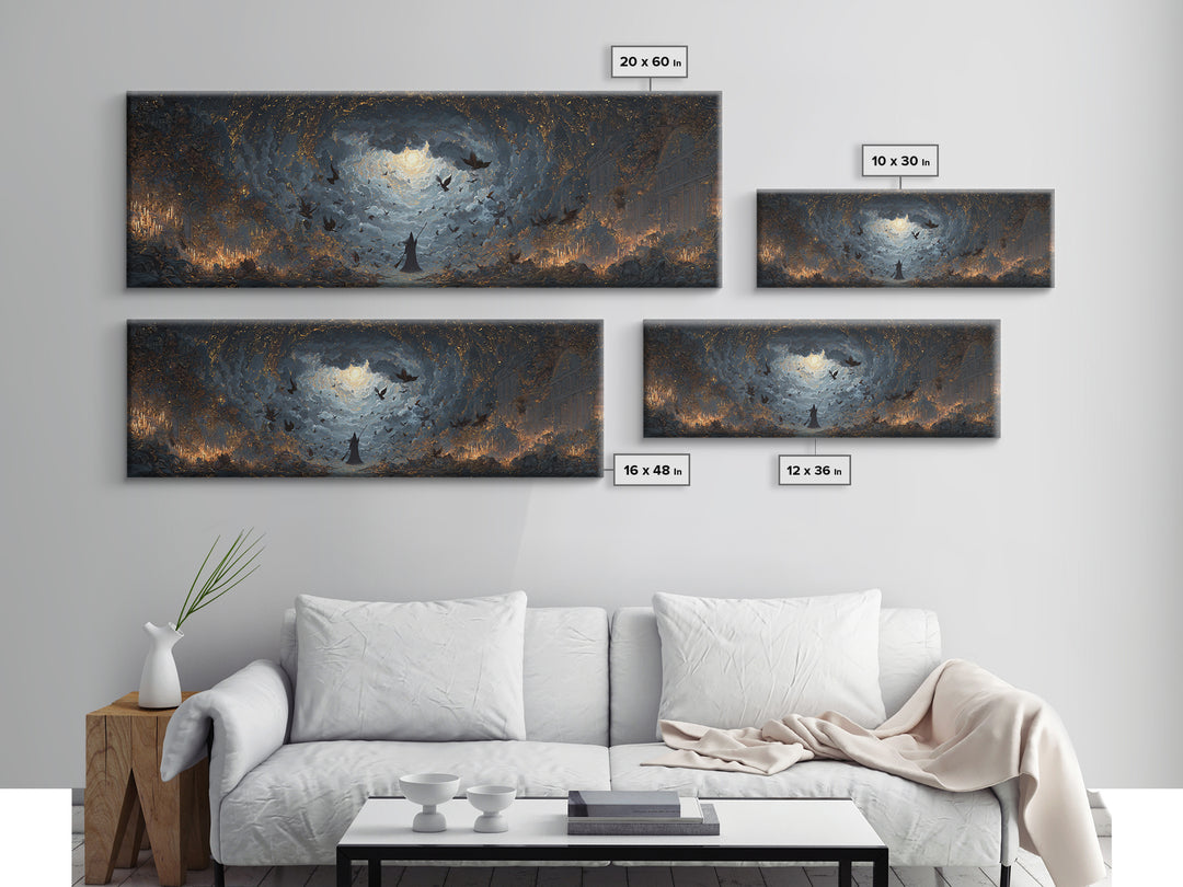 The Witch'S Broom, Apocalyptic Romantic Art, Extra Wide Wall Art, Macabre Wall Art, Framed Canvas Print, Halloween Wall Art