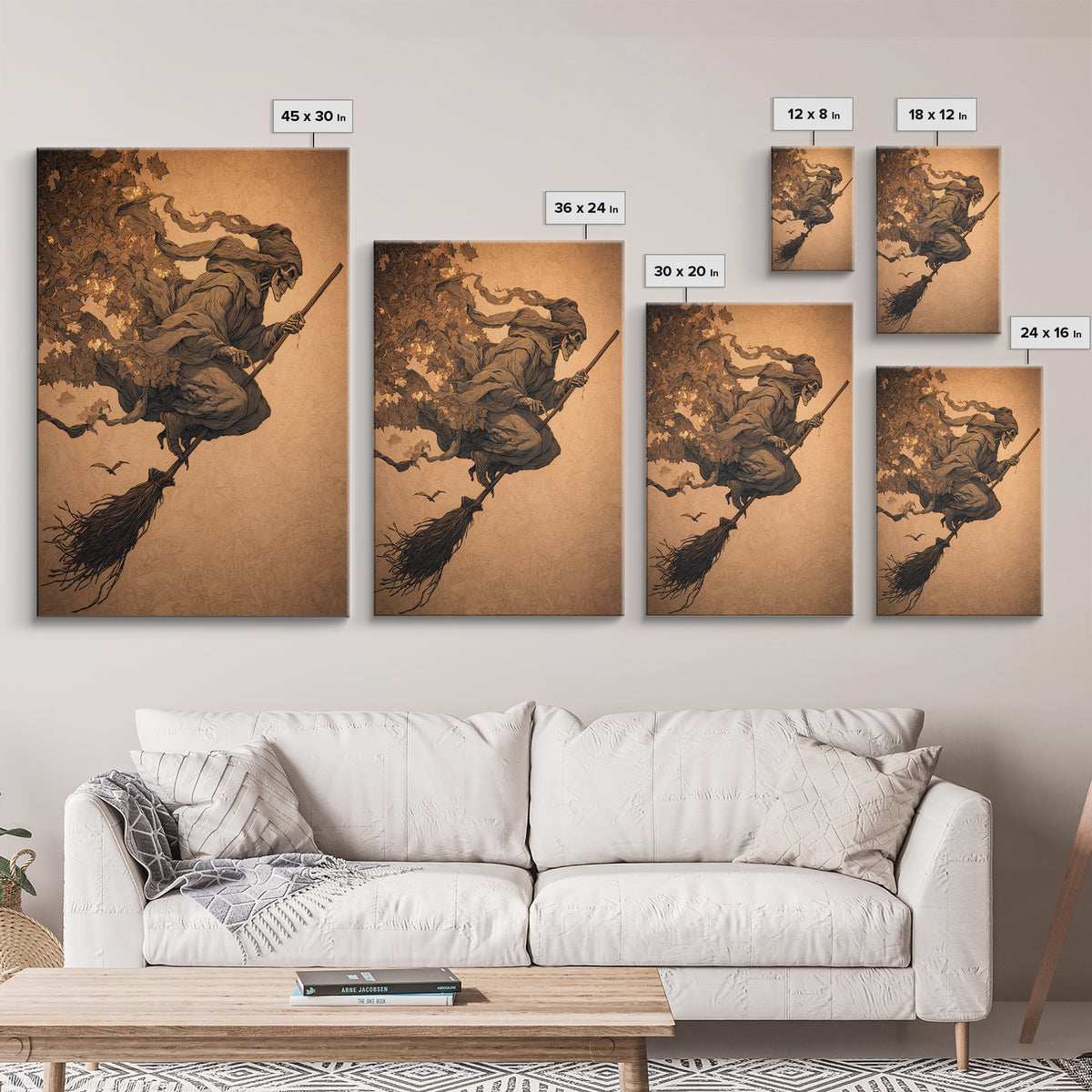 The Witch'S Broom, Decadent Gothic Art, Vertical Wall Art, Dark Halloween Decor, Canvas Print, Halloween Wall Art, Horror Wall Art
