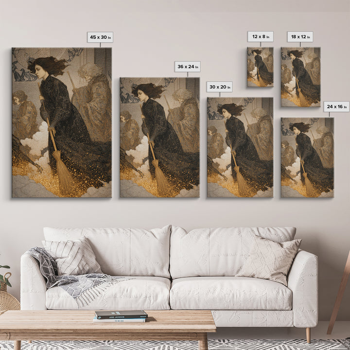 The Witch'S Broom, Symbolist Death Art, Vertical Wall Art, Macabre Wall Art, Framed Canvas Print, Halloween Wall Art