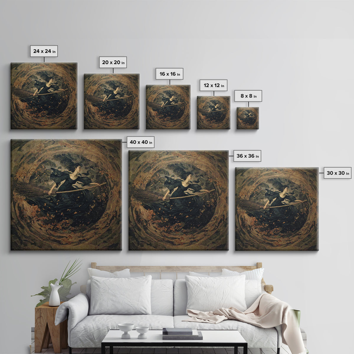 The Witch'S Broom, Dark Symbolist Art, Square Wall Art, Dark Fantasy Wall Art, Framed Canvas Print, Halloween Wall Art
