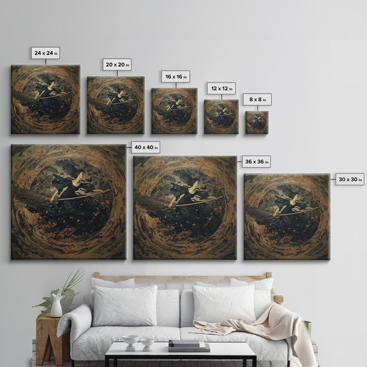 The Witch'S Broom, Dark Symbolist Art, Square Wall Art, Dark Fantasy Wall Art, Framed Canvas Print, Halloween Wall Art