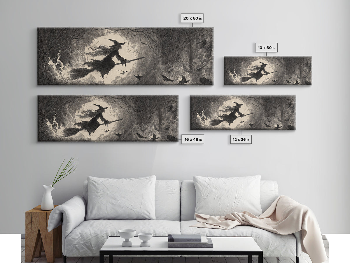 The Witch'S Broom, Expressionist Nightmare Art, Extra Wide Wall Art, Macabre Wall Art, Canvas Print, Halloween Wall Art, Spooky Wall Decor