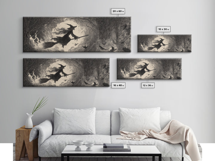 The Witch'S Broom, Expressionist Nightmare Art, Extra Wide Wall Art, Macabre Wall Art, Canvas Print, Halloween Wall Art, Spooky Wall Decor