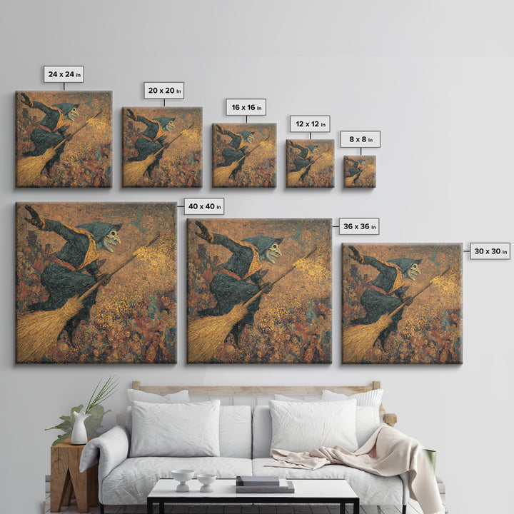 The Witch'S Broom, Grotesque Carnival Art, Square Wall Art, Dark Fantasy Wall Art, Framed Canvas Print, Halloween Wall Art