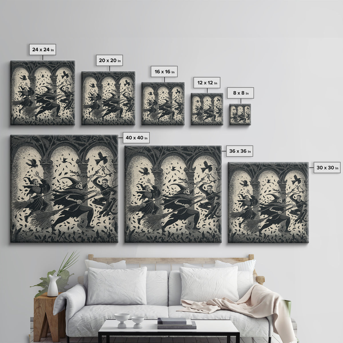 The Witch'S Broom, Macabre Folk Print Art, Square Wall Art, Dark Fantasy Wall Art, Framed Canvas Print, Halloween Wall Art