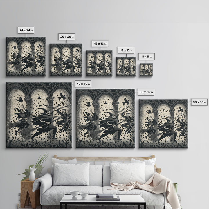 The Witch'S Broom, Macabre Folk Print Art, Square Wall Art, Dark Fantasy Wall Art, Framed Canvas Print, Halloween Wall Art
