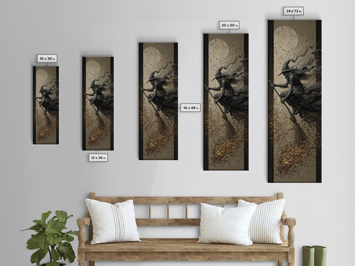 The Witch'S Broom, Surreal Apocalyptic Art, Tall Narrow Wall Art, Dark Halloween Decor, Framed Canvas Print, Halloween Wall Art