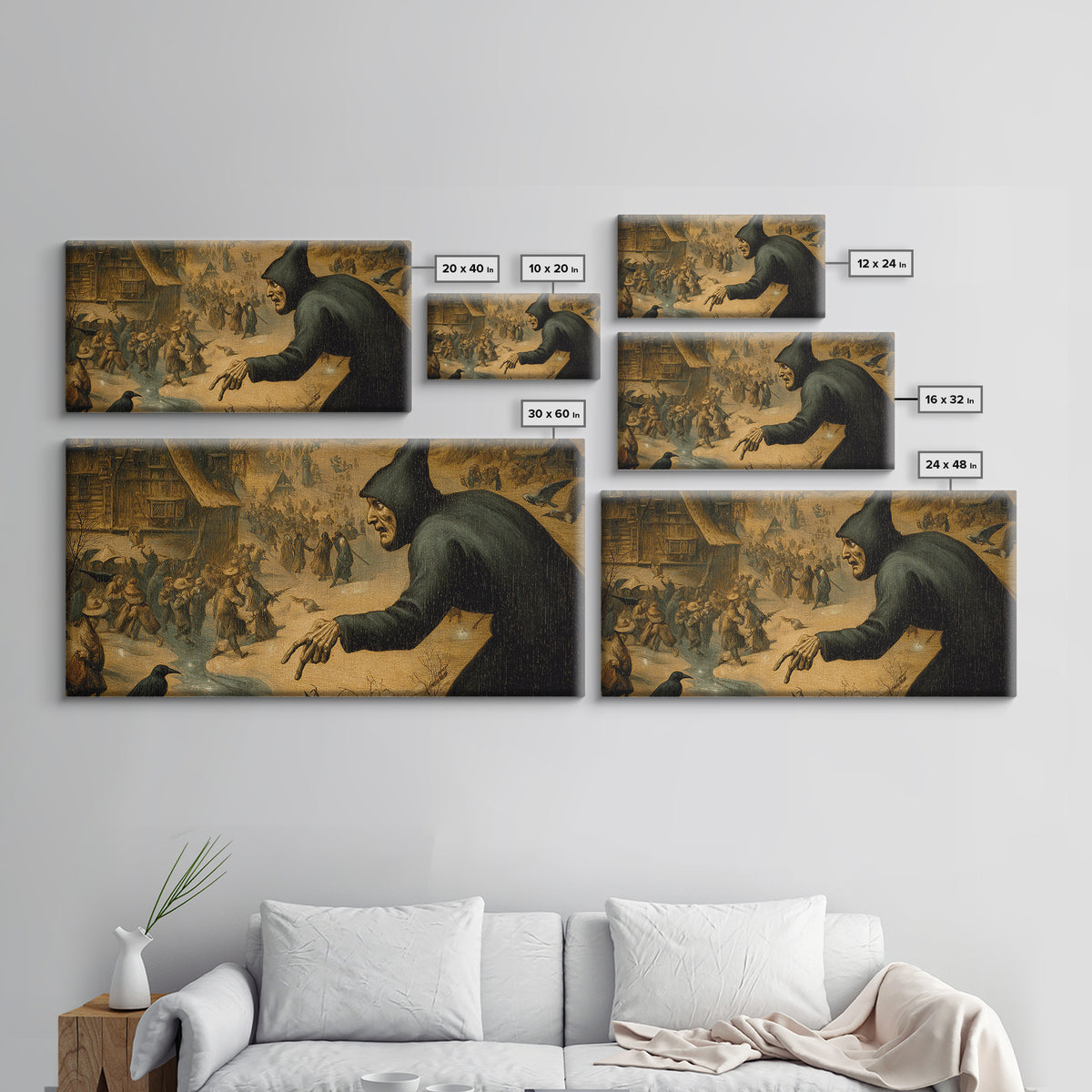 The Bone-Handled Lantern, Northern Renaissance Horror, Wide Panoramic Art, Dark Fantasy Wall Art, Canvas Print, Halloween Wall Art