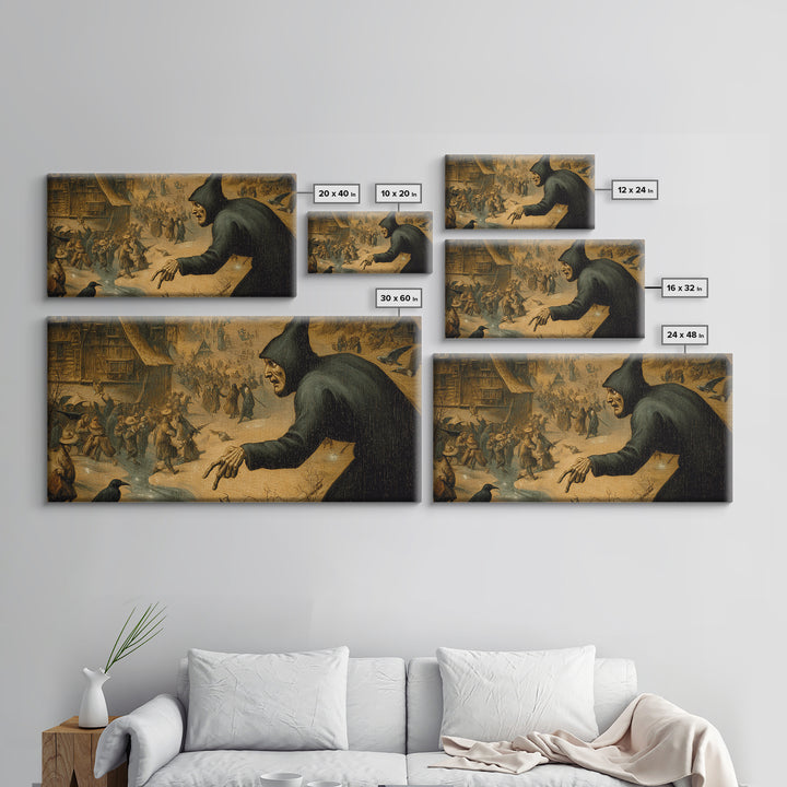The Bone-Handled Lantern, Northern Renaissance Horror, Wide Panoramic Art, Dark Fantasy Wall Art, Canvas Print, Halloween Wall Art