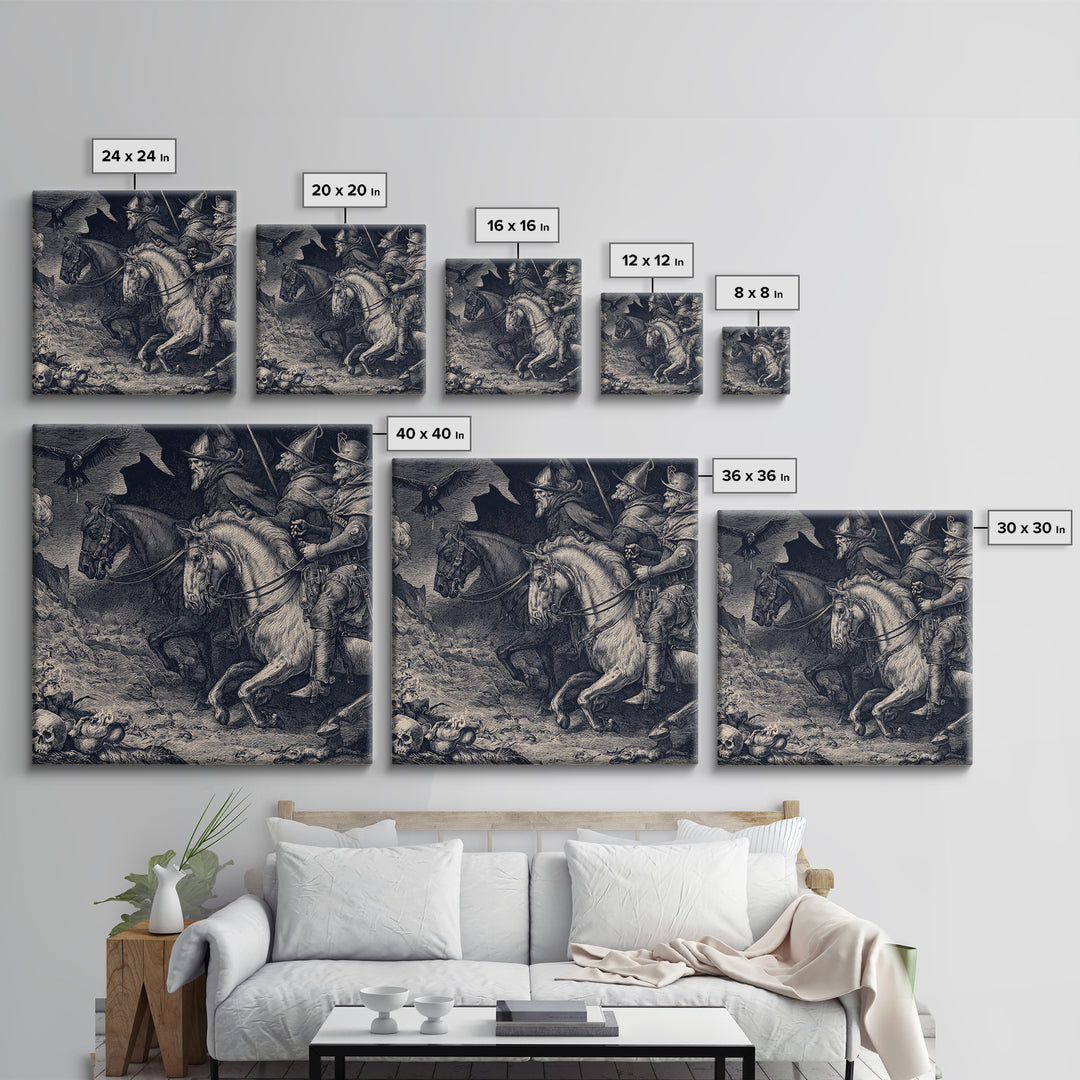 The Bone-Handled Lantern, Renaissance Engraving Art, Square Wall Art, Macabre Wall Art, Canvas Print, Halloween Wall Art