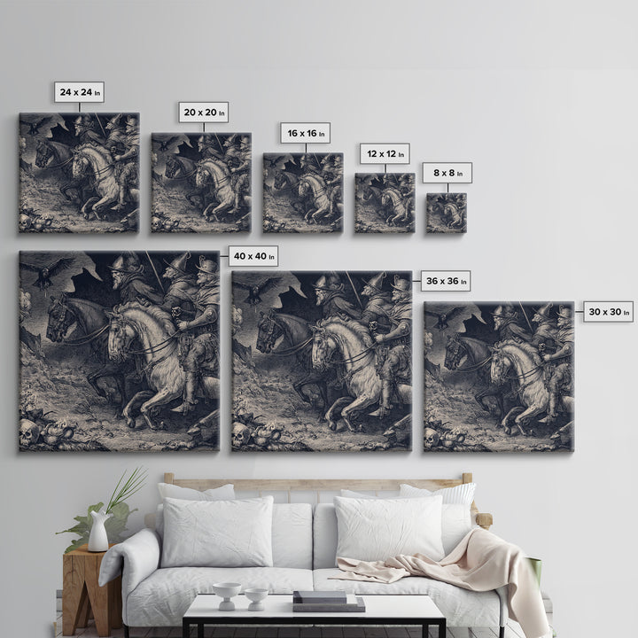 The Bone-Handled Lantern, Renaissance Engraving Art, Square Wall Art, Macabre Wall Art, Canvas Print, Halloween Wall Art