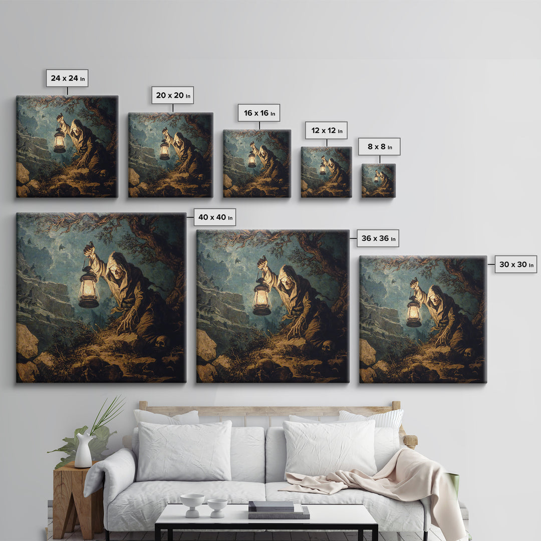 The Bone-Handled Lantern, Baroque Witchcraft Art, Square Wall Art, Macabre Wall Art, Canvas Print, Halloween Wall Art, Horror Wall Art